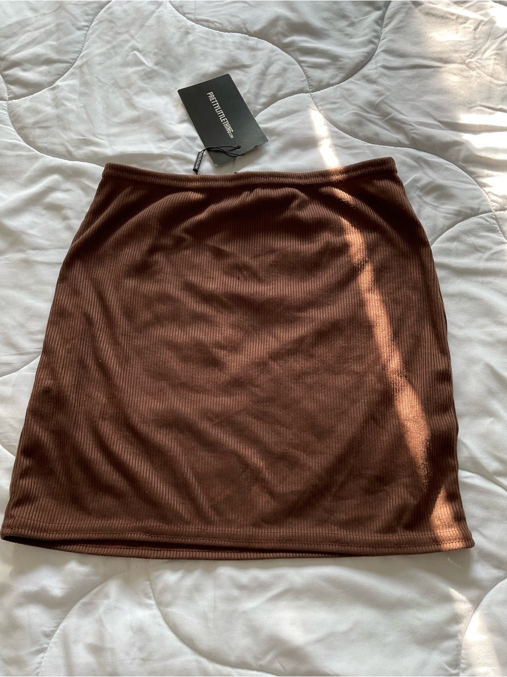 PrettyLittleThing Brown Ribbed Mini Skirt